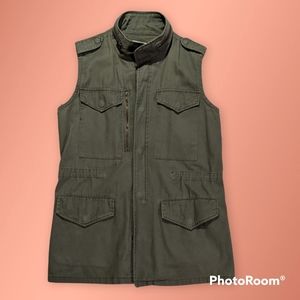 Army green vest with bronze accents